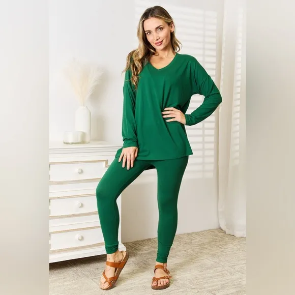Zenana Lazy Days Long Sleeve Top and Leggings Set