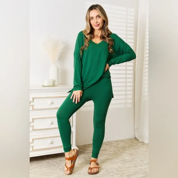 Zenana Lazy Days Long Sleeve Top and Leggings Set