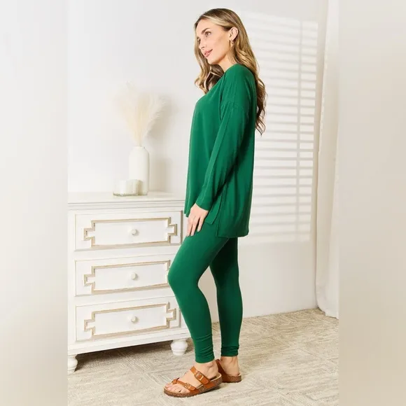 Zenana Lazy Days Long Sleeve Top and Leggings Set