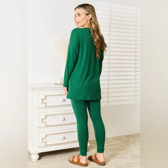 Zenana Lazy Days Long Sleeve Top and Leggings Set