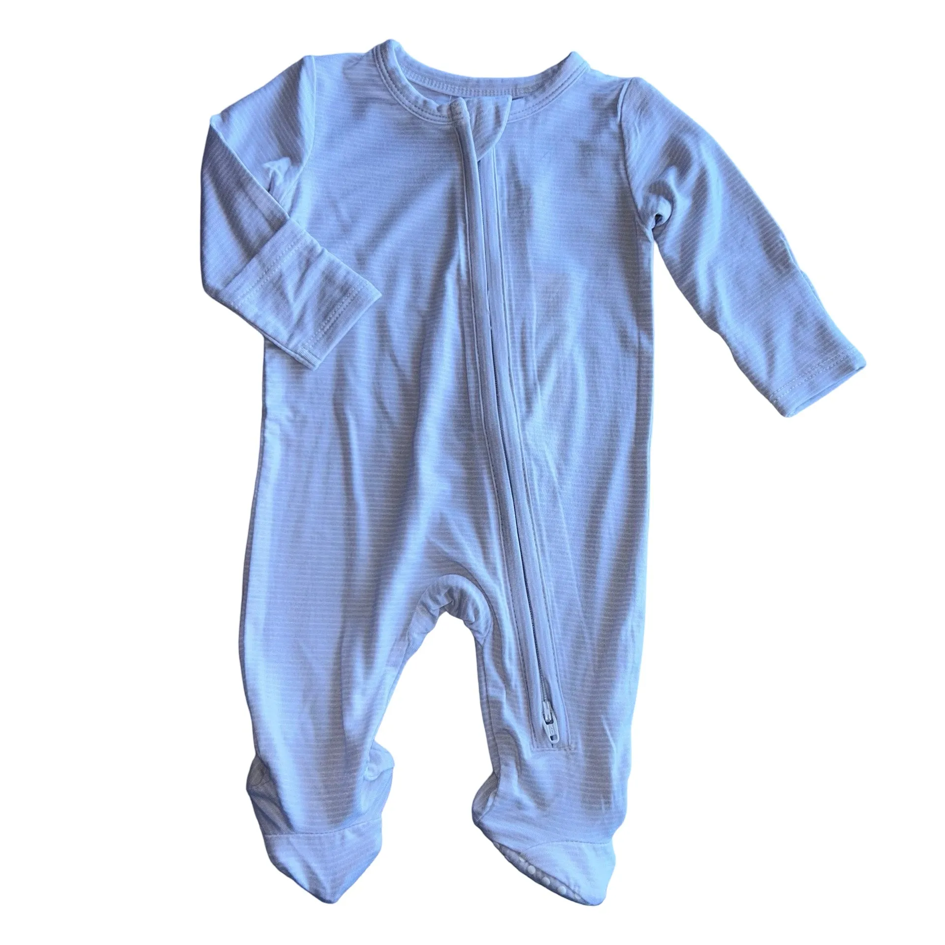 Zipper Footie | Elephant Grey Stripe