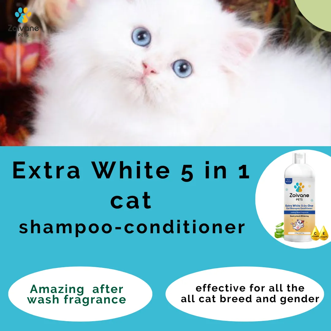 ZOIVANE 5 in 1 Extra White Cat Shampoo with Conditioner | Reduces Hair Fall | Enhances Coat Brightness | Ideal for Persian Cats, Kittens, and All Breeds
