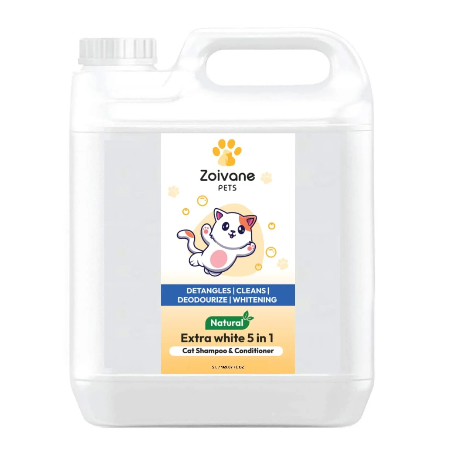 ZOIVANE 5 in 1 Extra White Cat Shampoo with Conditioner | Reduces Hair Fall | Enhances Coat Brightness | Ideal for Persian Cats, Kittens, and All Breeds