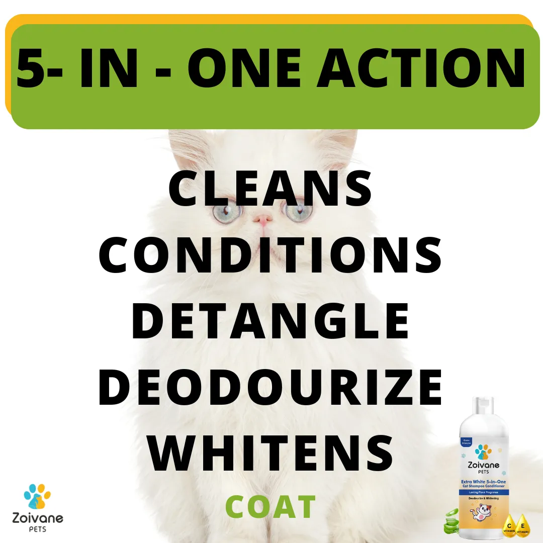 ZOIVANE 5 in 1 Extra White Cat Shampoo with Conditioner | Reduces Hair Fall | Enhances Coat Brightness | Ideal for Persian Cats, Kittens, and All Breeds